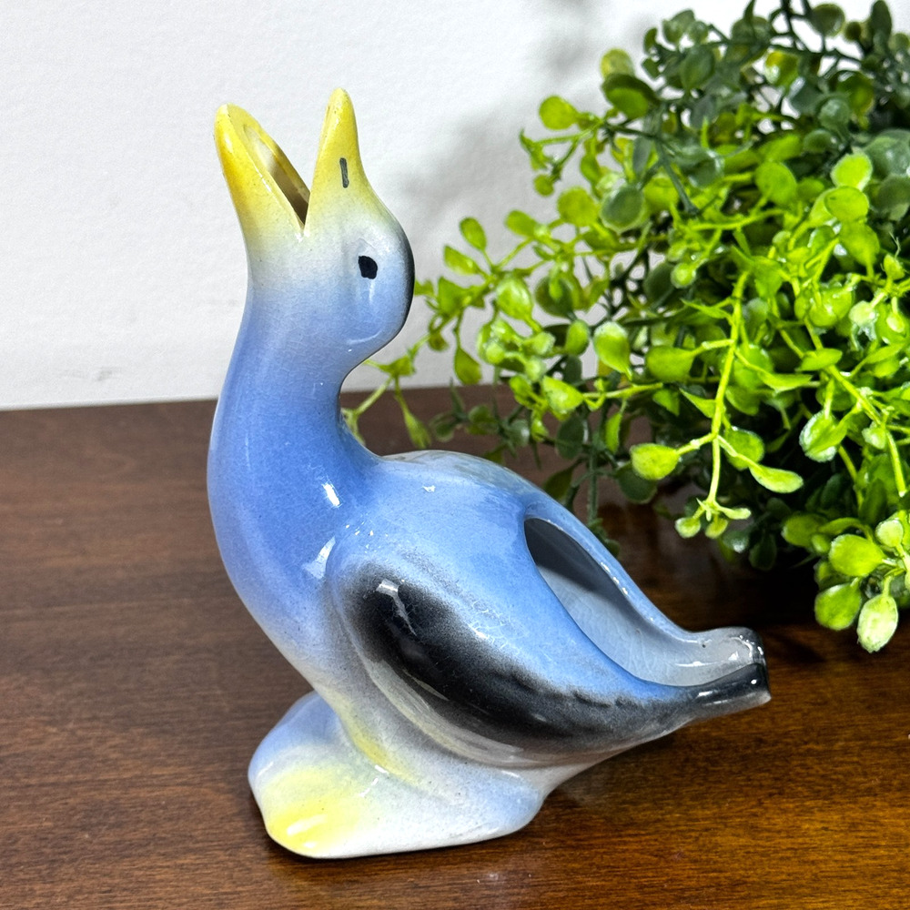 Vintage Individual Ashtray Porcelain Blue Duck Bird Figurine 4.5" Tall